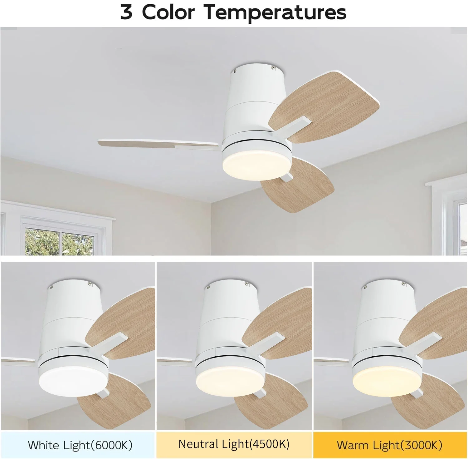 Embedded DC Ceiling Fan 30/42 Inch with Light Remote Control 3CCT Dimmable Noise Free for Bedroom Study Living Room
