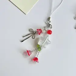 Charming Flower Beaded Phone Strap & Keychain Accessory (Red)