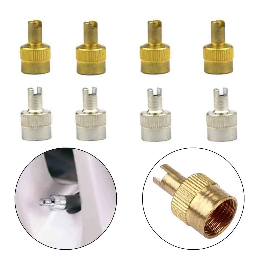 8pcs Car Valve Key Metal Valve Cap Copper With Key Valve Extractor Car