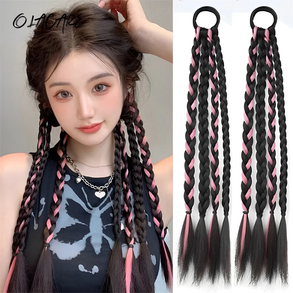 Black Pink Synthetic Hair Extension Ponytail for Women