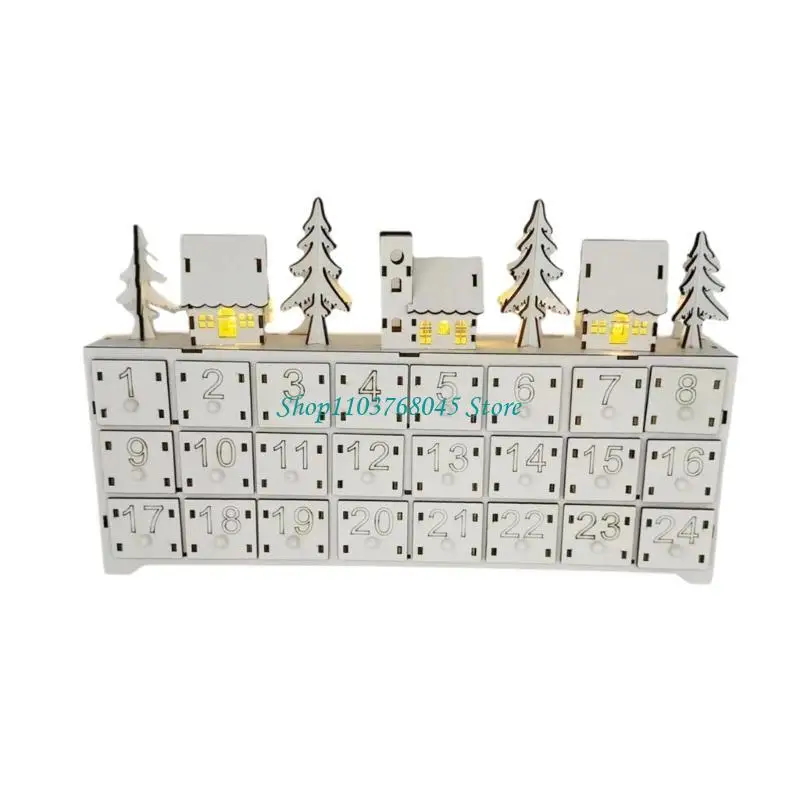 R53F LED-beleuchteter Adventskalender aus Holz mit 24 Schubladen, Weihnachts-Countdown-Kalender, Tischdekoration, einzigartiges – Detail 7