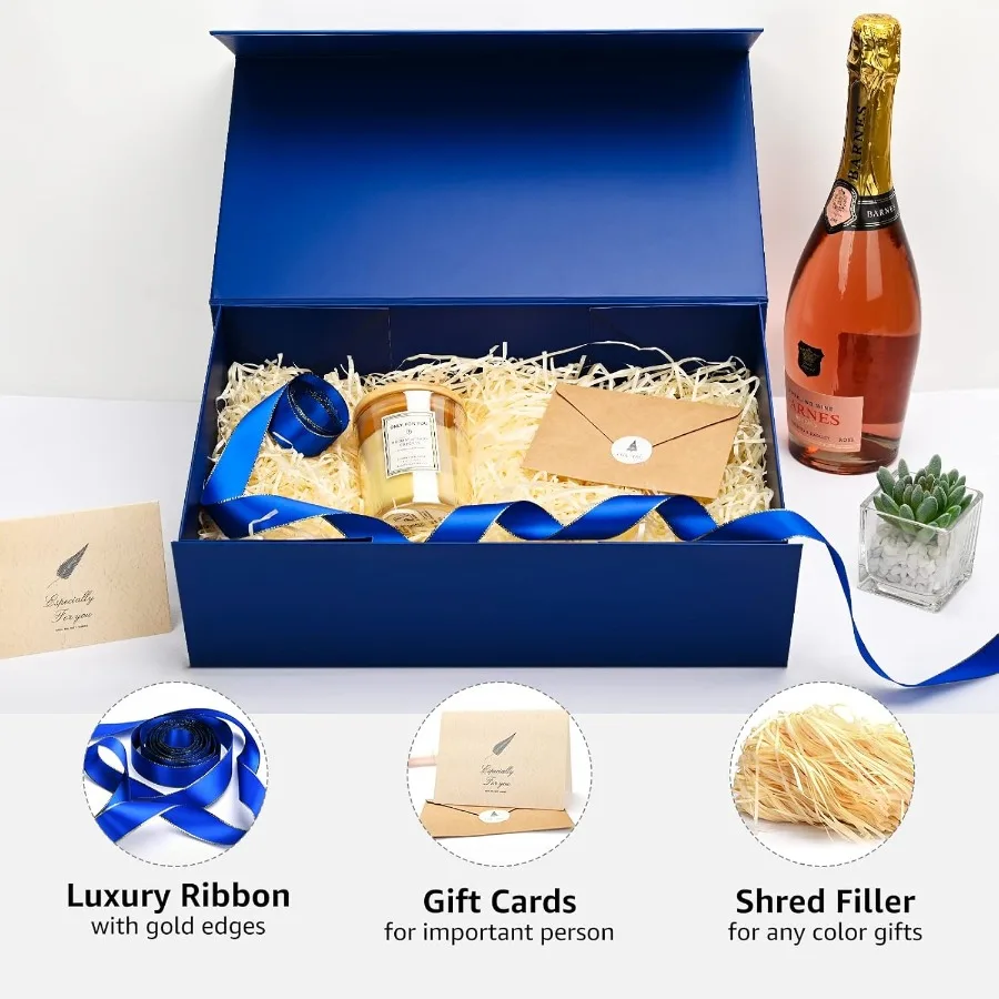 Large Gift Boxes 5 Pack 13.85 x 8.35 x 4.45 Inch for Birthday Parties Weddings and Holiday Presents with Matching Ribbon Greeti