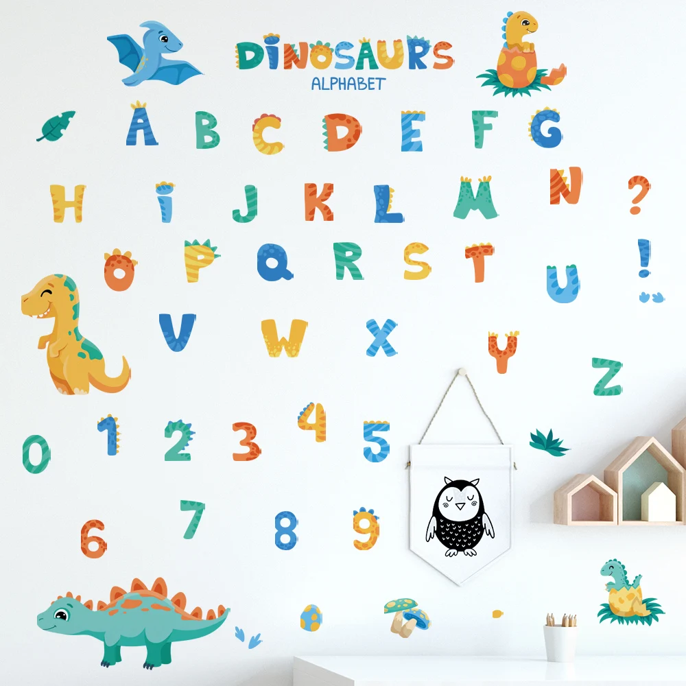 Cartoon Dinosaur Alphabet Removable Wall Stickers Letter Digit for Early education Kindergarten Nursery Kids Baby Room PVC Decal wall stickers,luminous wall stickers,vinyl decal stickers