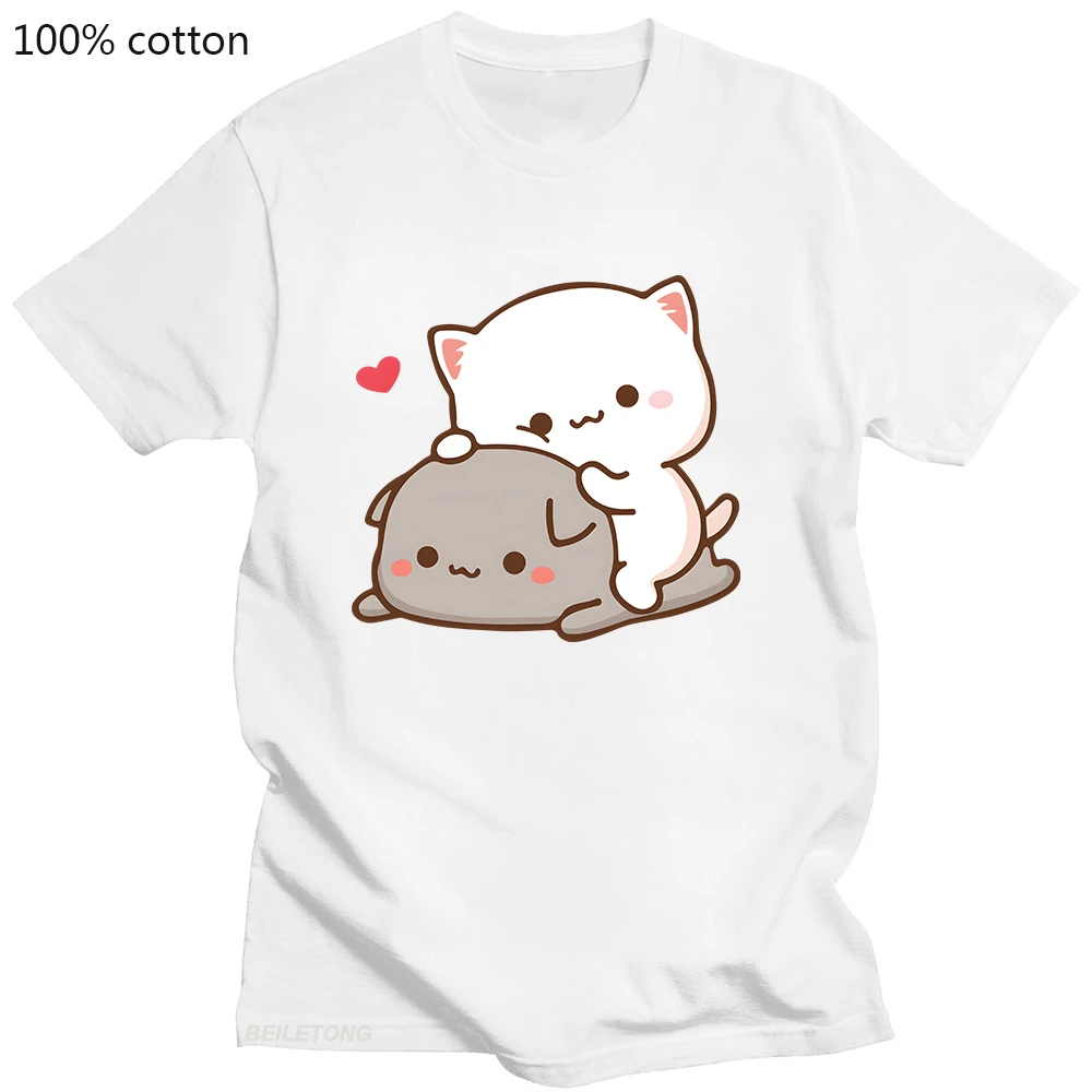 T-Shirt Peach Cat Goma E Mochi New Summer Style T Shirt Femme Cute Print T-Shirt Donna Fashion Harajuku Coppia 100% Cotone