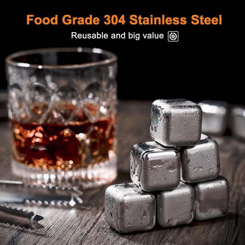 1/4/8PCS Whiskey Ice block Set with Tongs Stainless Steel Chilling Stones for Wine Quick-Freeze Beer Cooler Party Bar Tools