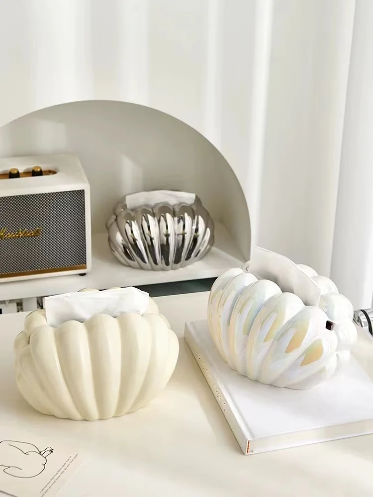 Nordic Creative Shell Shape Tissue Box Tissue Holder Home Decora Tissue Box Cover Housewarming Gifts Ceramic Crafts Accessories 2
