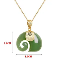 Hetian-Pendentif Éléphant en Pierre Naturelle pour Femme, Bijou Ras du Cou, Plaqué Or 18K, pour Anniversaire 2