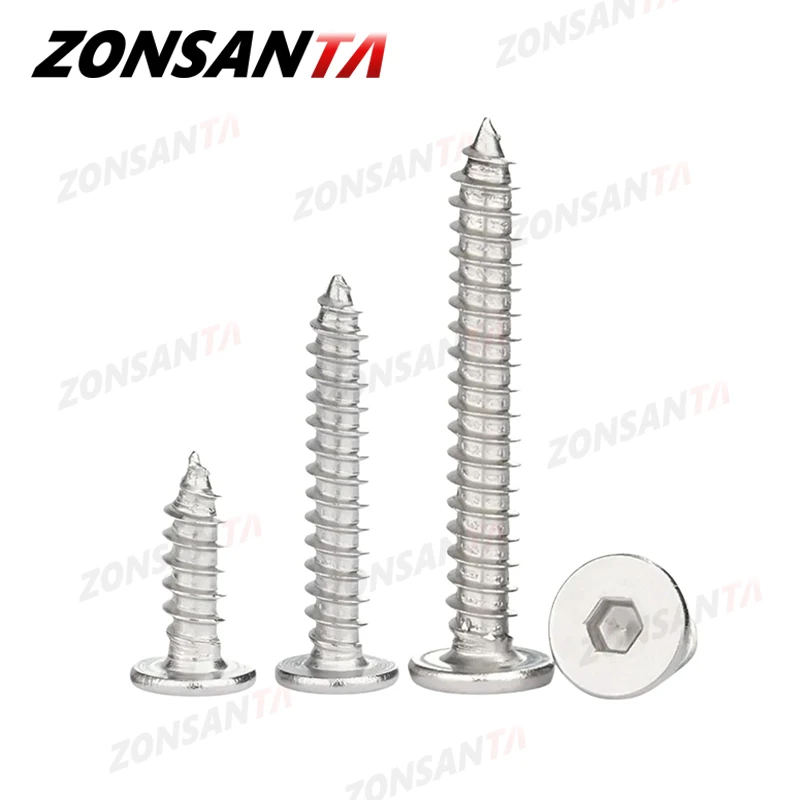 M2 M3 M4 M5 M6 Hex Hexagon Allen Cap Ultra Thin Super Low Flat Wafer Head Self Tapping Screw 304 Stainless Steel Wood Screws