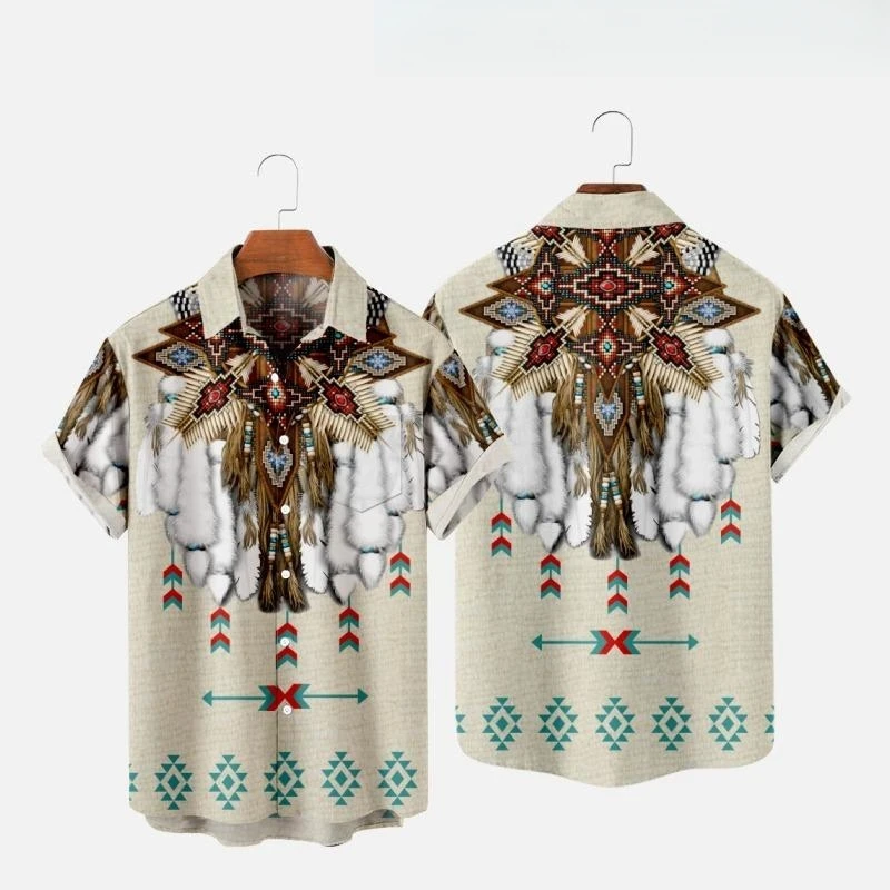 Oversized Hawaiian Indian Totem Men's Shirts Fashion Comfort Casual 3d Print Beach Short Sleeve Summer Animal Feather Hair