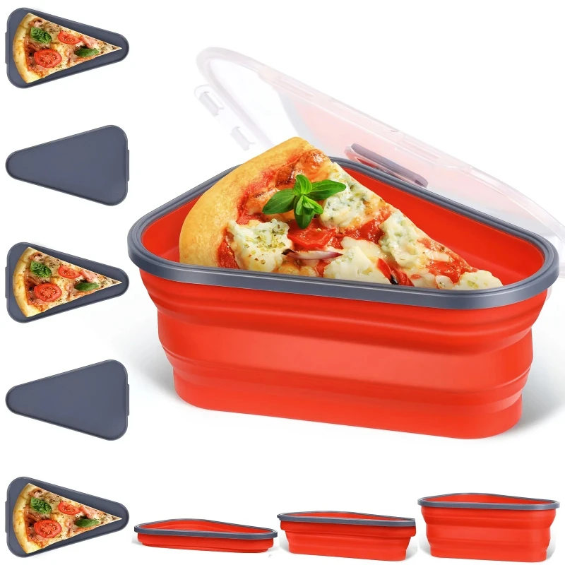 Food Grade Silicone Folding Pizza Box Reusable Triangle Pizza Packing Box Take Away Collapsible Slice Container portable food storage box