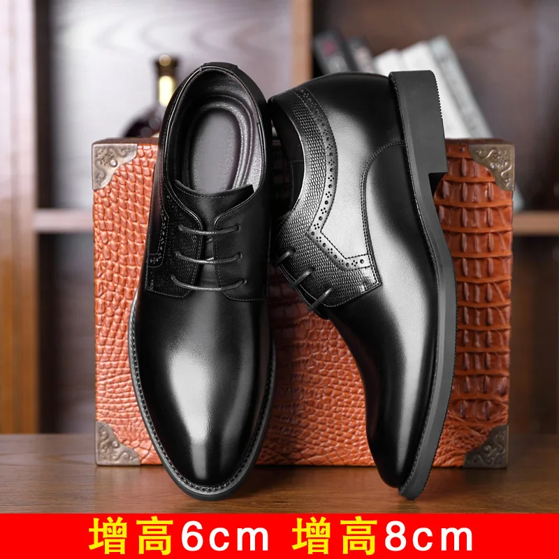 Elevator Shoes Men Leather Shoes 8cm 6cm Height Increasing For Man Increase Insole 6-8CM Invisible Heightening Lift