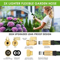 Garden Hose 100 Ft, Non-Expandable Ultra Lightweight & Flexible Water Hose with 10-Pattern Spray Nozzle, Kink-Free, Leak-Proof 4