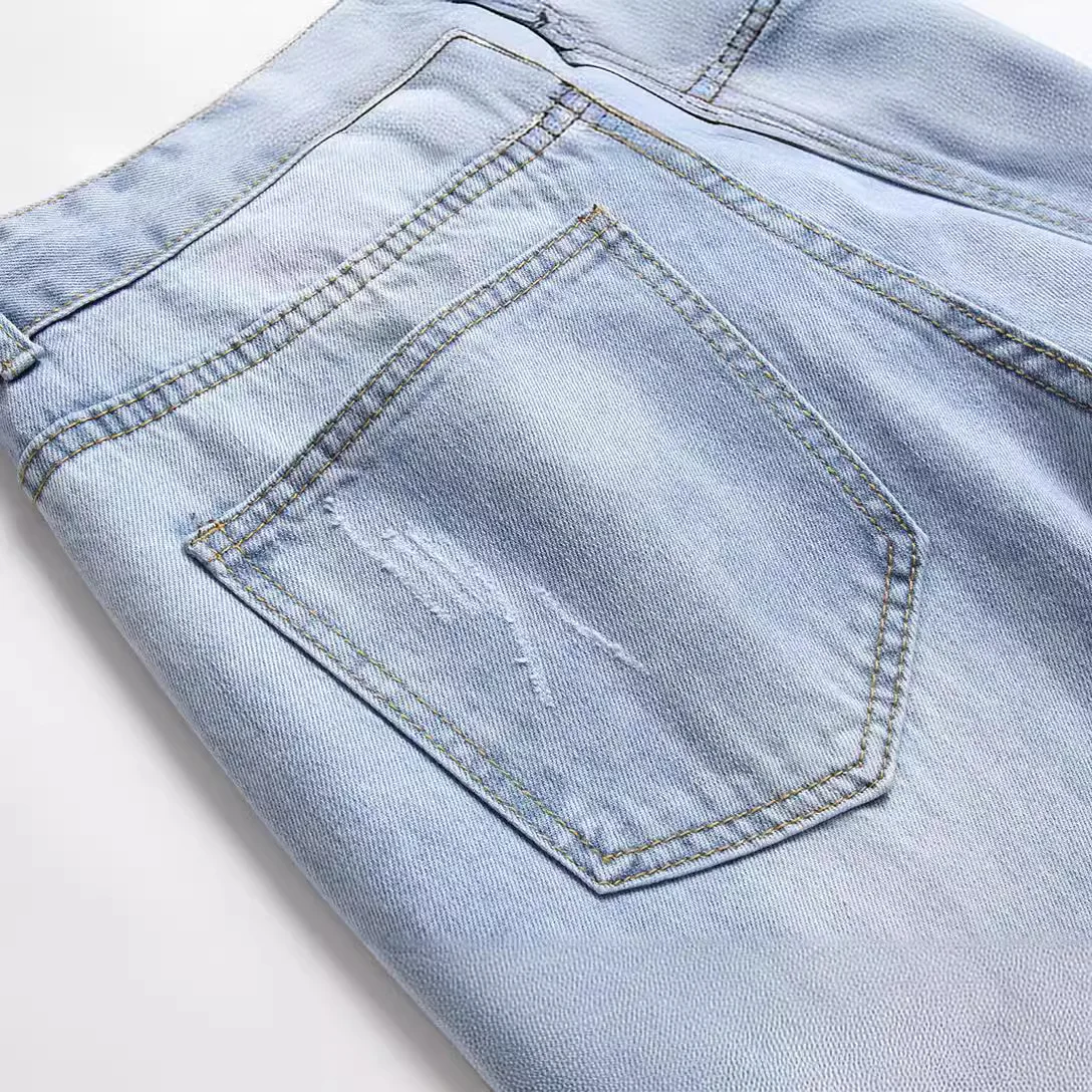 Europe and the United States new ripped jeans light youth straight leg mid-waist men's trousers