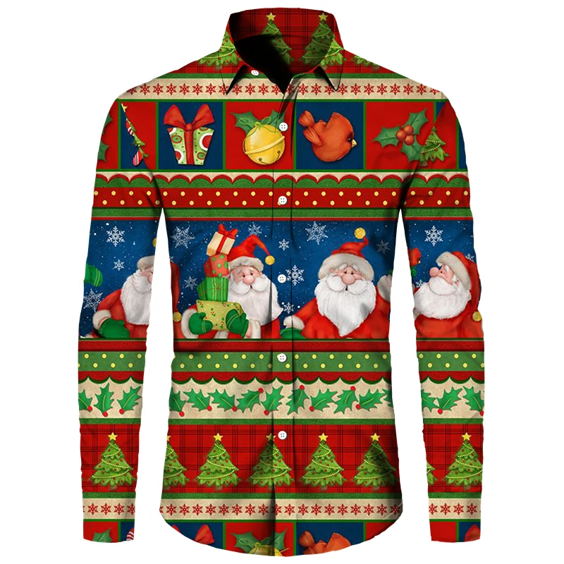 

Colorful Christmas Theme Print Hawaiian Shirts Men Women Fashion Single Breasted Short/Long Sleeve Tops Vacation Party Beachwear