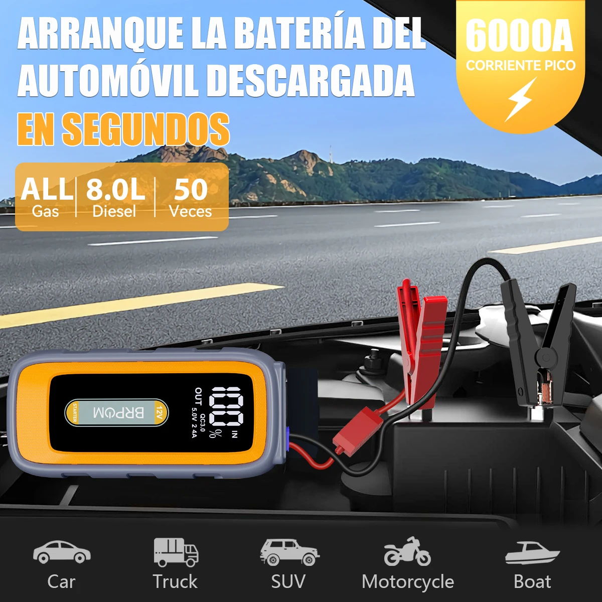 6000A Car Jump Starter Peak 12V 26800mAh Automatic Portable Battery Pack with Smart Jumper Cable and LED Light car jump starter,jump starter