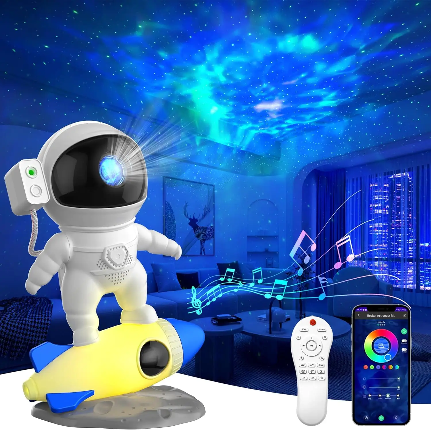 

New Led Astronaut Nebula Galaxy Starry Sky Projection Night Light Projector Lamp USB Remote With Bluetooth And White Noise