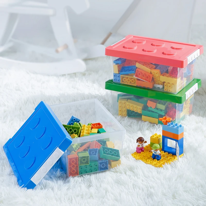 Bins & Things Lego-Compatible Storage Container with Lego Compatible Building Baseplate, Blue_Green