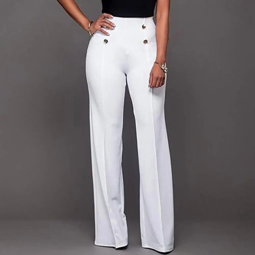 

Soft Casual Pants High Waist Washable Solid Color Bell-bottoms Pants Trousers Skin-friendly