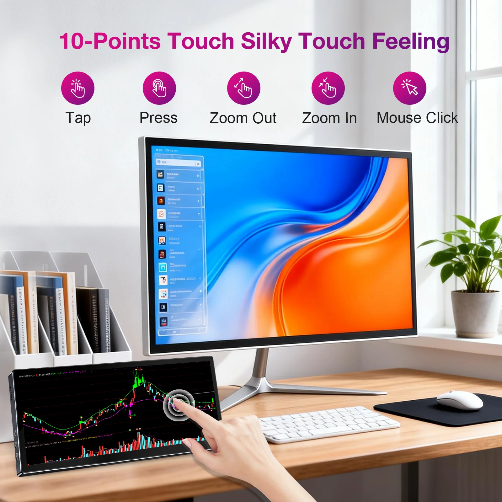 HOWENS 12.3인치 터치 스크린 모니터 게임용 1920x720 8:3 60Hz,HDMI USB-C Type-C VESA 75*75mm 노트북 PC 컴퓨터 디스플레이용
