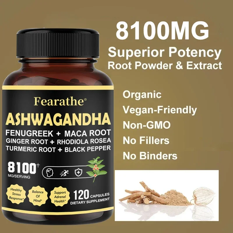 Premium Ashwagandha Capsules - Added Turmeric, Rhodiola Rosea, Ginger, Black Pepper - Strength, Mental and Immune Support