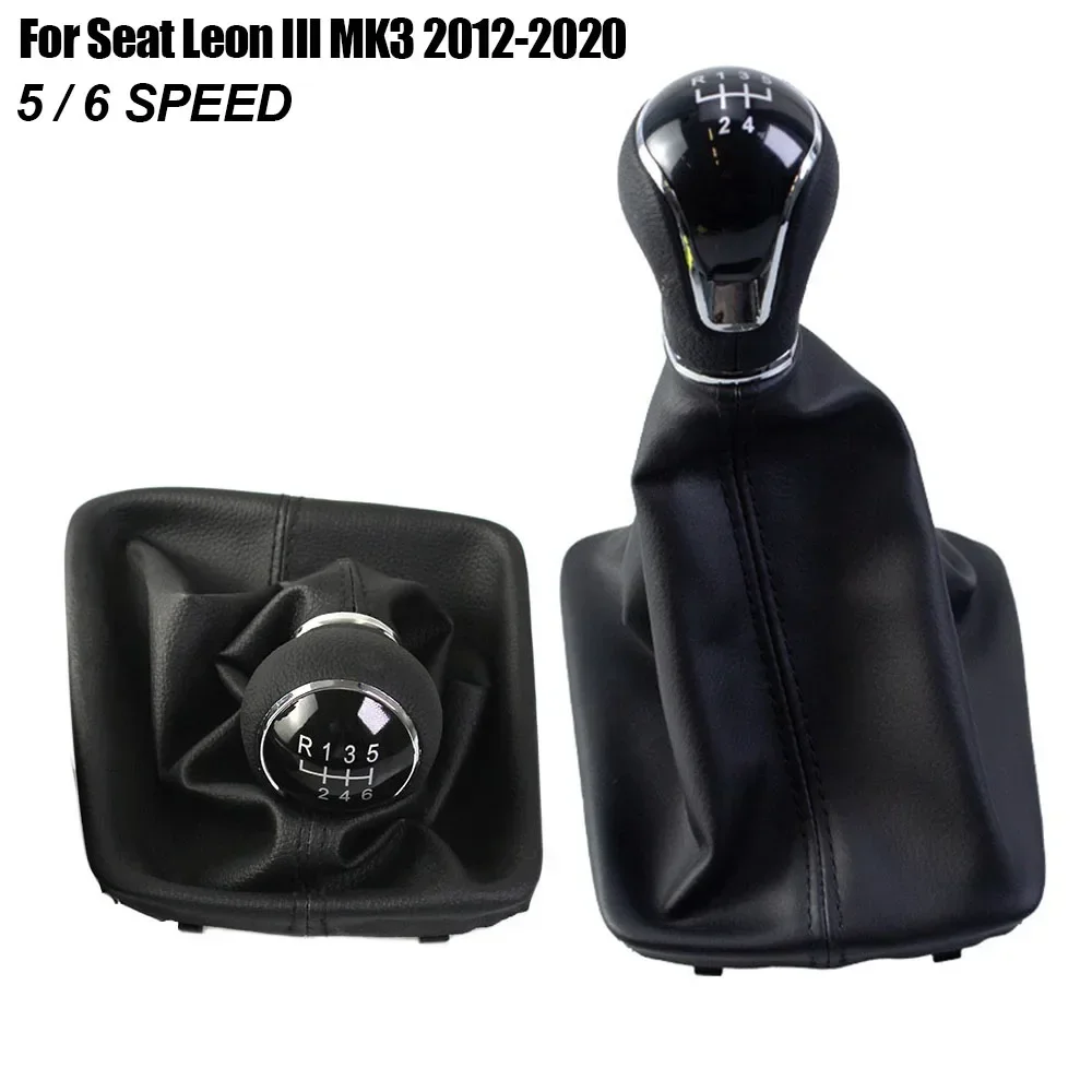 Gear Shift Knob for Seat Leon III MK3 2012-2020 LHD with Shifter Level Stick Gaiter Boot Dust Cover Car Accessories 5/6 Speed
