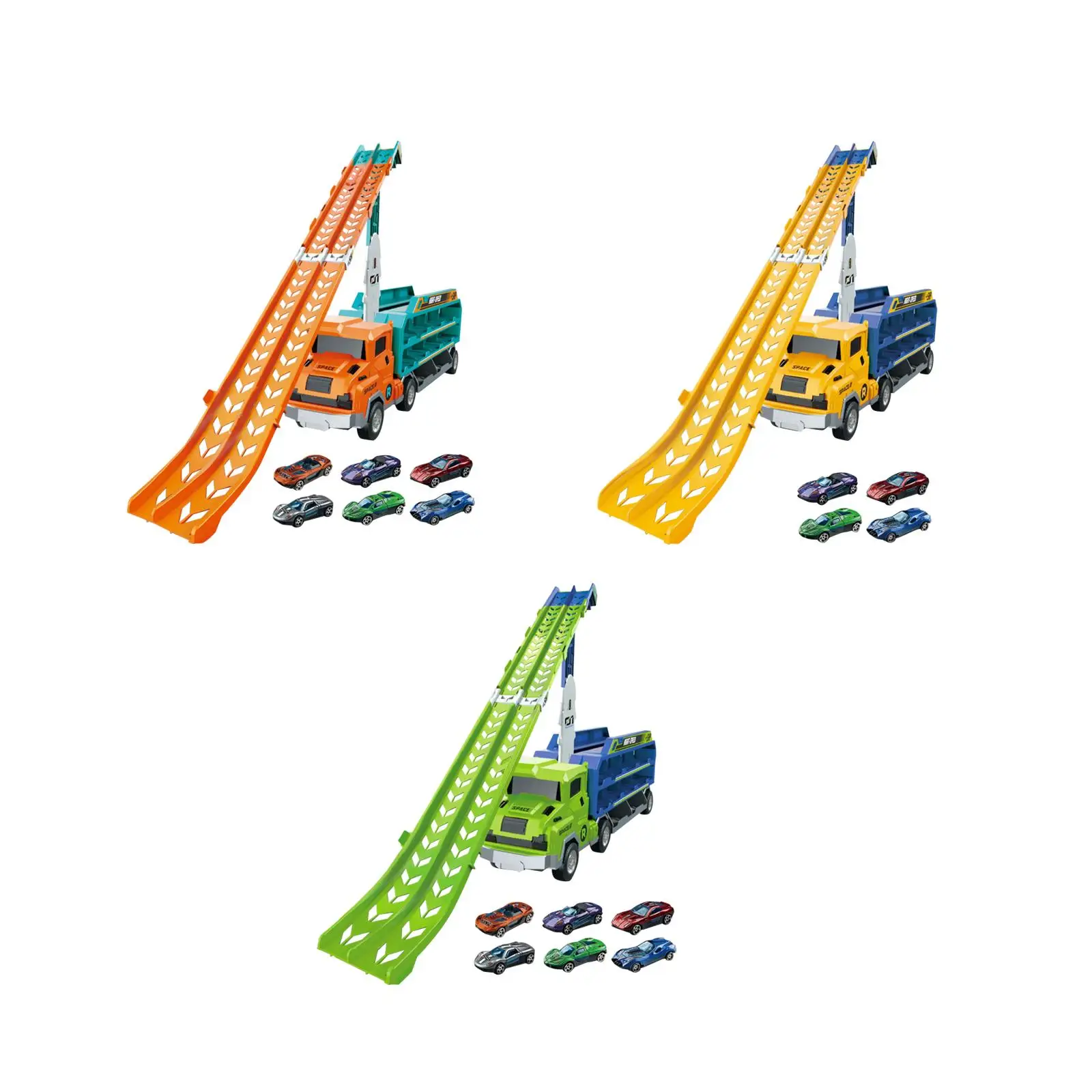 

MEGA Hauler Truck Durable with Race Track with 6 Metal Race Cars Funny Deformation Car Transporter Truck Toy for Kids Boys Girls