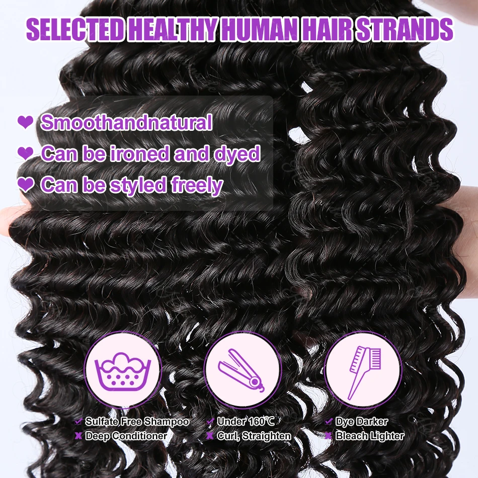 Deep Wave 30 34 Inch Brazilian Remy Raw Virgin Weaving Human Hair Loose Curly Water Wave Extensions 3 bundles Braiding Hair