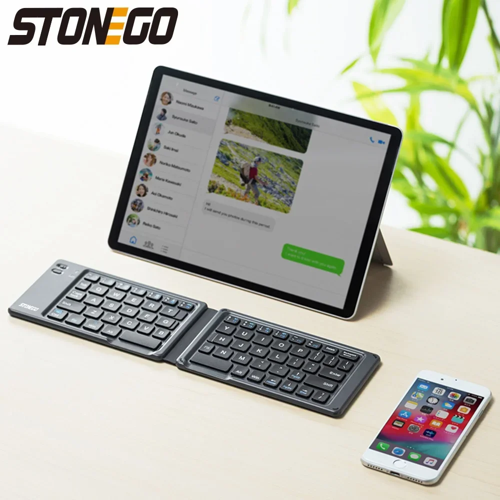 STONEGO Foldable Bluetooth Keyboard Portable Wireless Keyboards with Rechargeable Ultra Slim Folding BT Silent Key Board