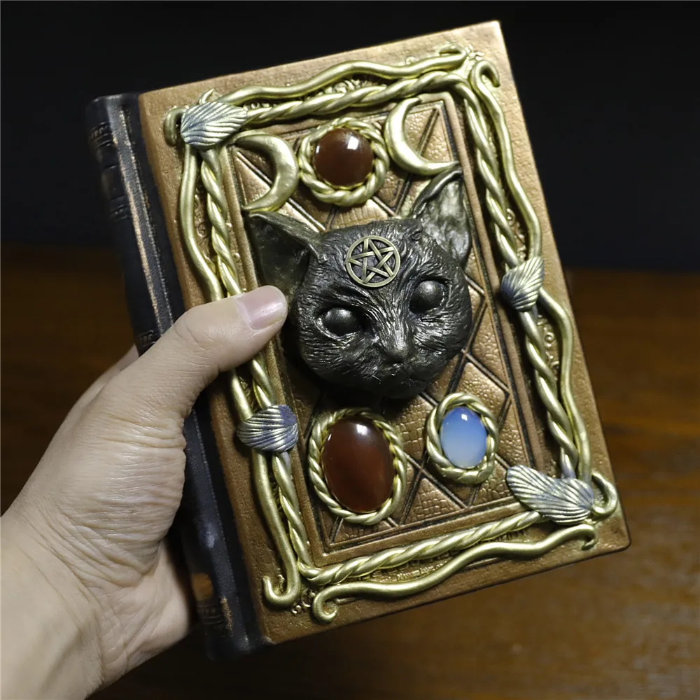1PC Notebook Divination Diary Books With Natural Stones Witch Magic Energy Notbooks Tiger Eye Stones
