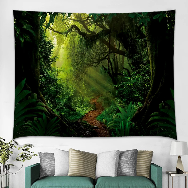 

Primary Forest Green Plant Sunshine Printed Tapestry For Wall Hanging Cloth Living Room Bedroom Independent Room Decoration