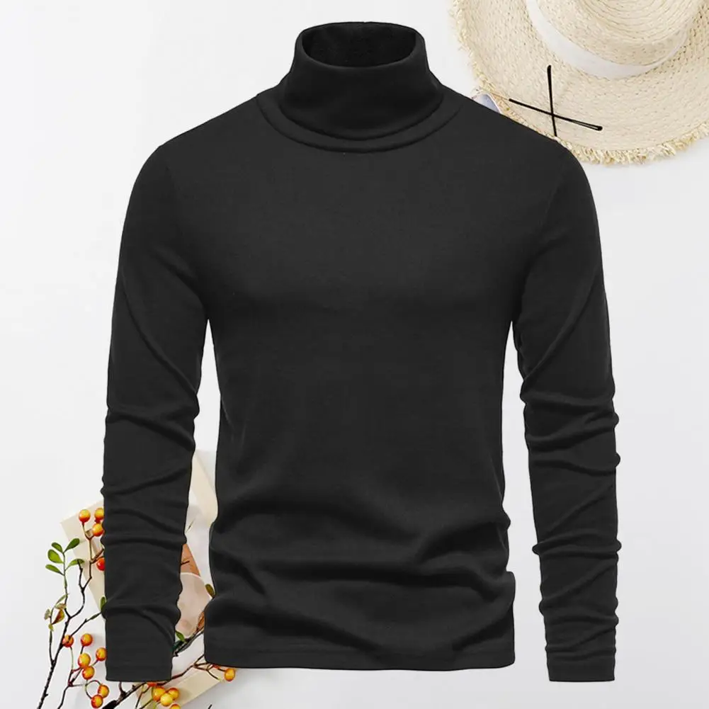 

Men Autumn Sweater Cozy Men's Winter Sweater Stylish High Collar Warm Long Sleeve Elastic Solid Color Pullover for Autumn