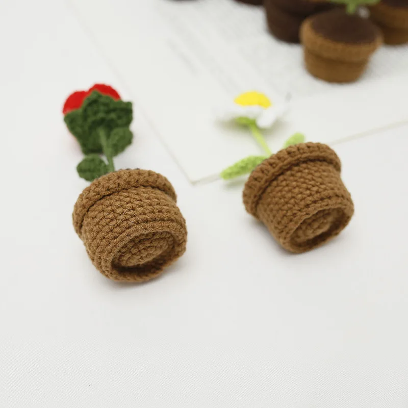 Mini Sunflower Tuilp Flower Crochet Flowers Potted Plants Homemade Finished Crochet Flower Home Kids Home Decor