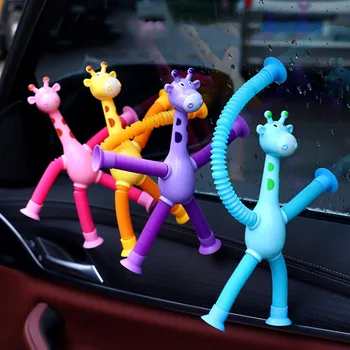 Children Suction Cup Giraffe Toys Pop Tubes Stress Relief Telescopic Giraffe Toy Sensory Bellows Toys Anti-stress Squeeze Toy