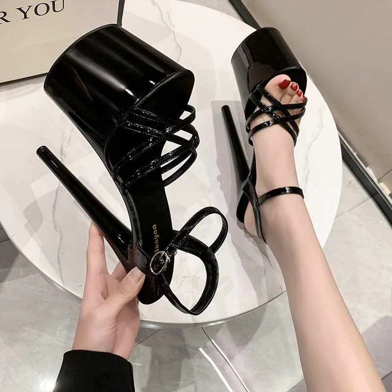 

Женские босоножки на платформе FHANCHU, цвет красный/черный/Абрикосовый, 20 см, летняя обувь, ремешки с пряжкой на щиколотке, большой размер 43, Прямая поставка