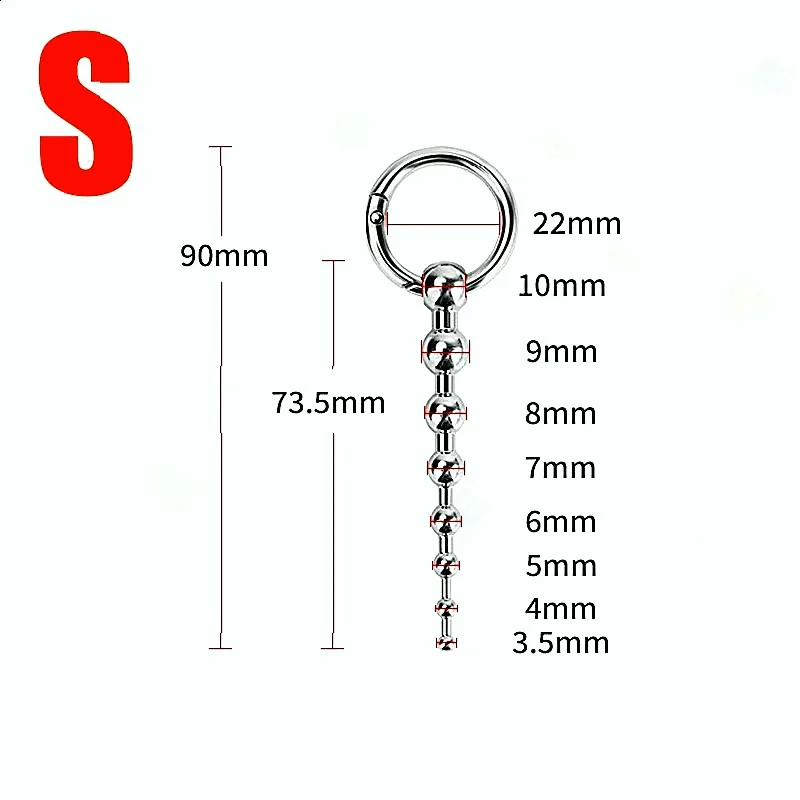 Roestvrijstalen urethrale massagekralen, functioneert als SM-inbrengkatheter in combinatie met een metalen penisplug voor mannelijk seksspeeltje._voghion.com