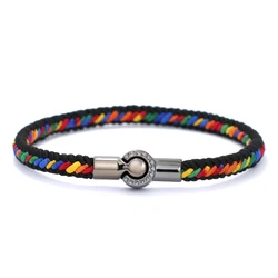 Handmade Multicolor Ethnic Fabric Rope Bracelet with Magnetic Clasp - 20.5cm (Iridescent)