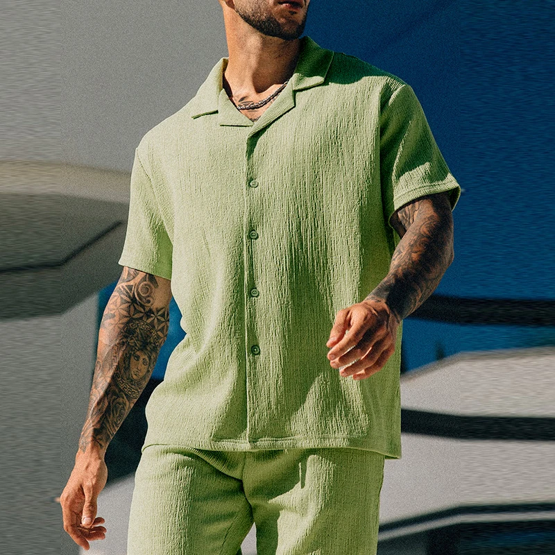 Leisure Men\'s Two Piece Set Short Sleeve Lapel Button Shirts And Shorts Beach Style Suits Men Summer Fashion Clothing Streetwear