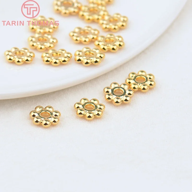 

(3506)20PCS 4MM 6MM 7MM 8MM 24K Gold Color Plated Brass Bracelets Flower Spacer Beads High Quality Diy Jewelry Accessories