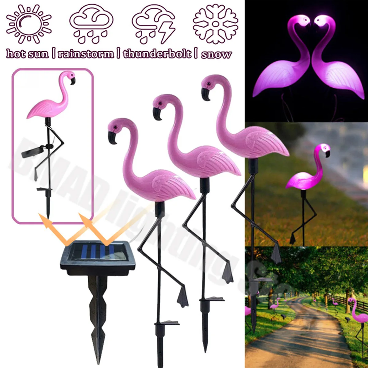 Pink Flamingo Solar Light Outdoor Courtyard Decoration Light Waterproof Garden LED Patio Walkway Light with Lights Ground Lamp