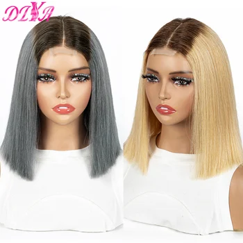 12A Double Drawn 2x6 Lace Closure Bone Straight Bob Human Hair Wigs 250% Density Brazilian Remy Human Hair Wig for Black Women 1