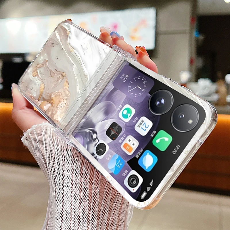 Colorful Marble Pattern Transparent Shockproof Phone Case - Hard PC Clear Folding Cover