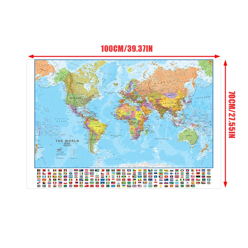 World Map Wall Decor Art Posters Print Decorative Hanging Picture for Office School Paintings Decoration Travel Map 100x70cm