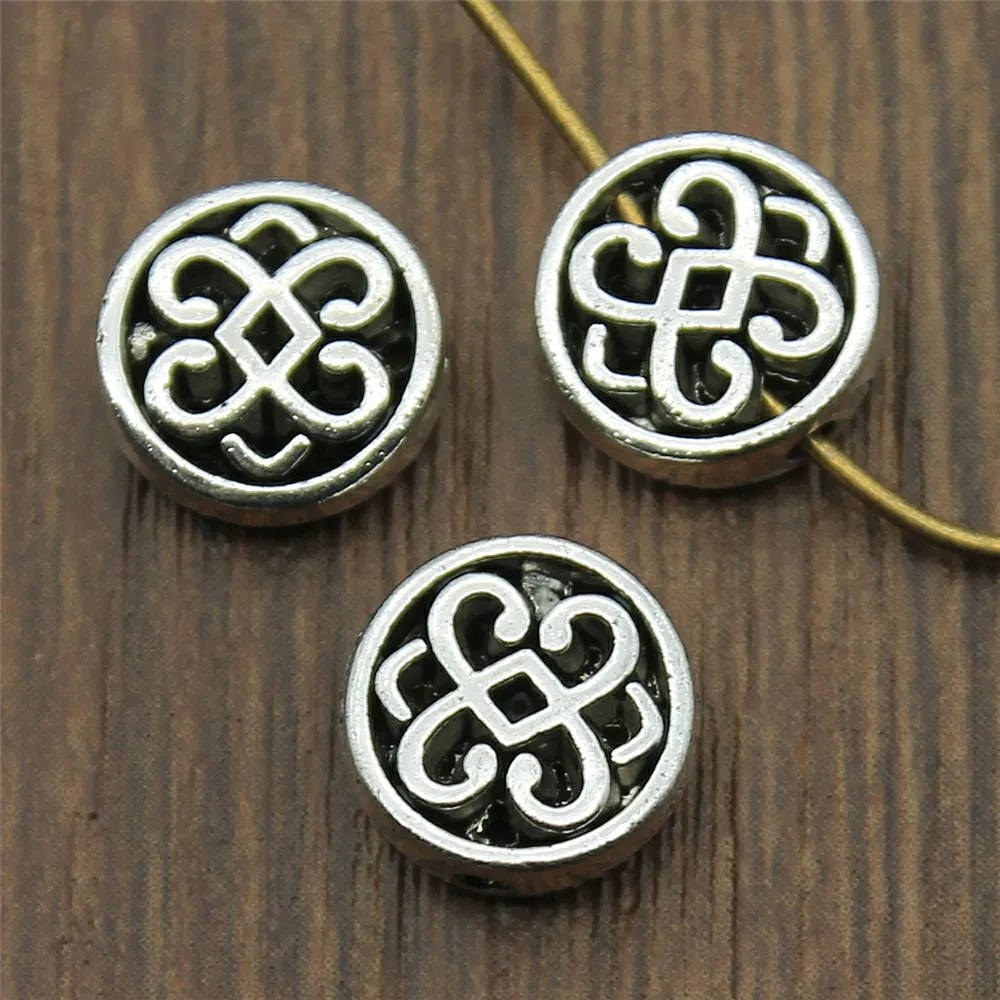 WYSIWYG 10pcs 10x10mm 라운드 꽃 스페이서 비즈 골동품 실버 컬러 루즈 비즈 쥬얼리 만들기 팔찌 DIY 수제 공예