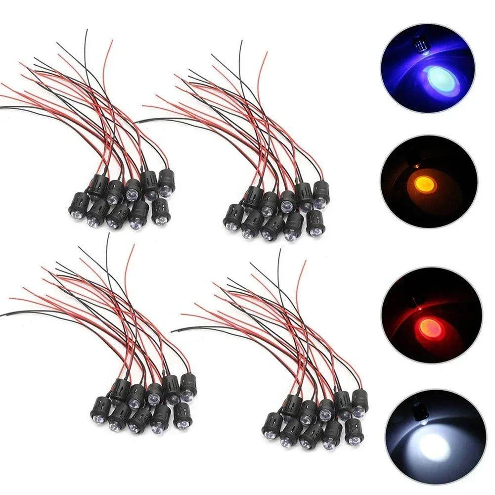 10 Pcs 12V 10mm Pre-Wired Constant LED Ultra Clear Bulb Cable Prewired Led-Lamp Garden Decoration Lighting Lamps Water Clear