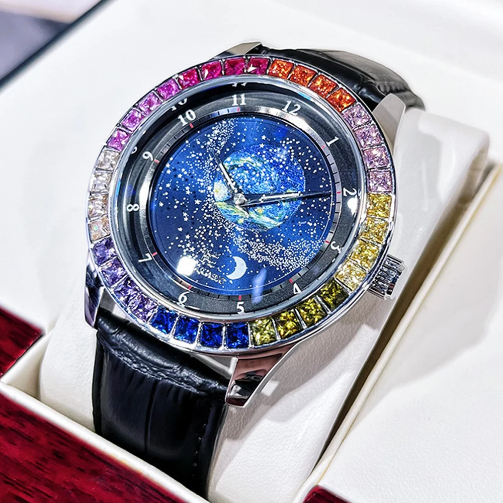 Orologio Automatico Da Uomo Tourbillon Orologi Meccanici Da Uomo Cielo Stellato Luminoso Iced Out Aaa Diamond Clock Waterproof Reloj Hombre