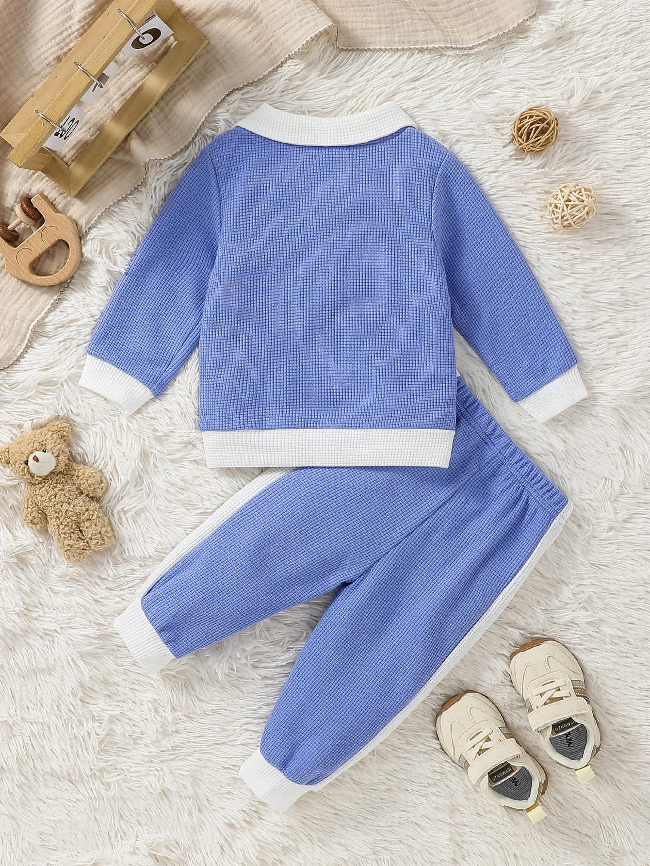 Baby Jungen 6M-4T Herbst Solide Umlegekragen Sweatshirt + Hosen Kinder Mode Täglichen KleidungSet – Detail 9