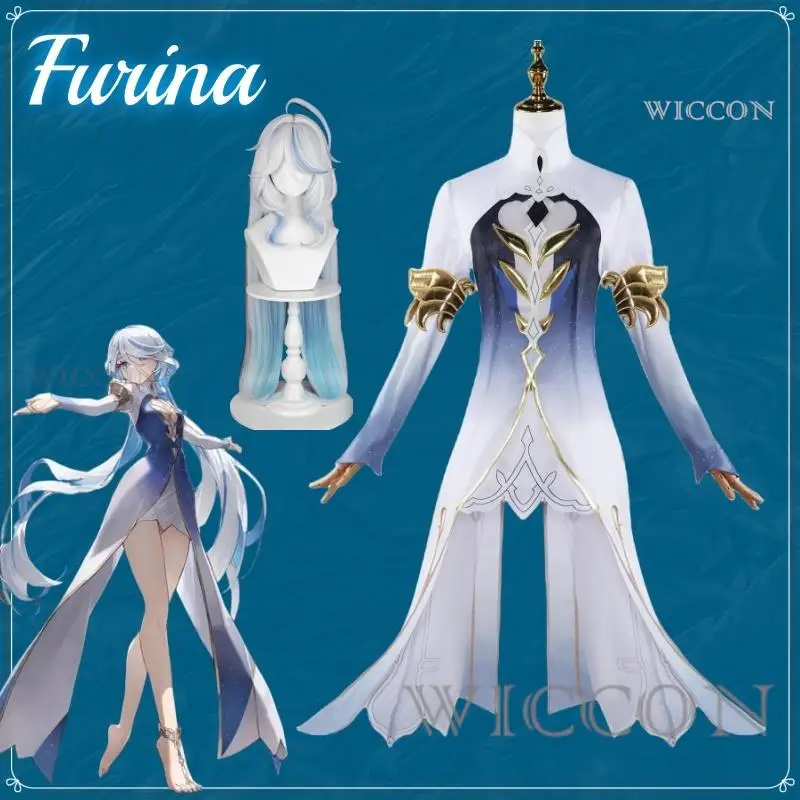 

Anime Game Genshin Impact Fontaine Furina Focalors Cosplay Costume Dress Uniform Focalors Wig Cosplay Costume Hydro Archon