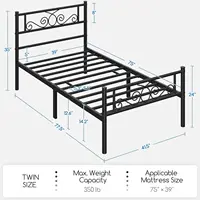 Twin Bed Frames Metal Platform Bed with Headboard and Footboard No Box Spring Needed Easy Assembly,Ground Clearance 2