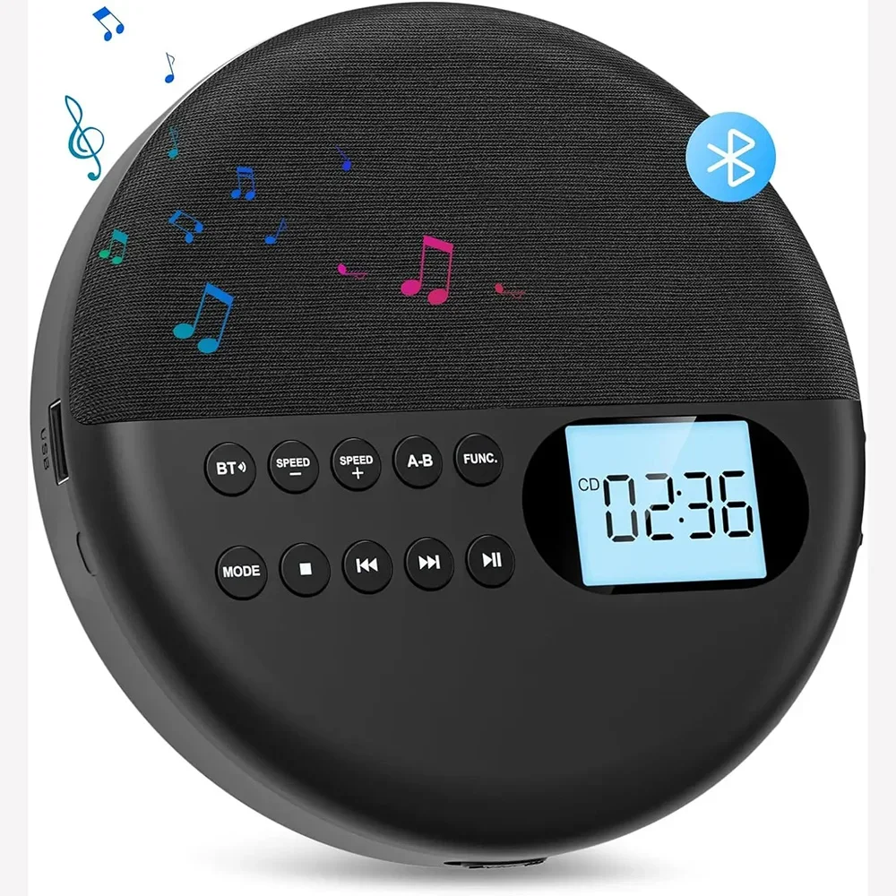 Multi-function CD PlayerRechargeable Two-way Bluetooth 5.0Built-in SpeakerUSB PlaybackHIFI Music on-the-goASP Shockproof