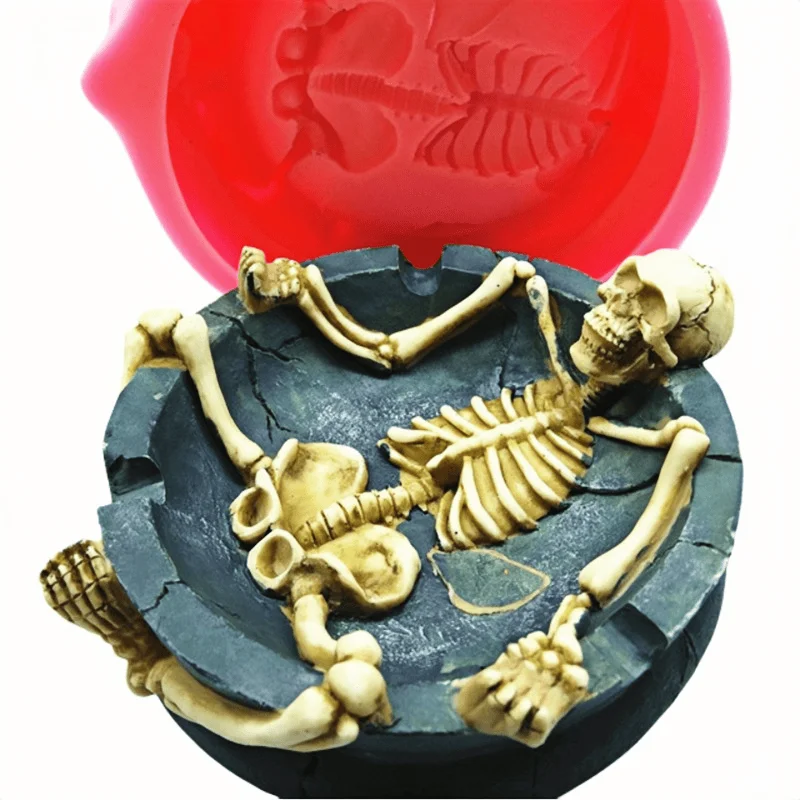 SkullashtrayHalloweensiliconemoldDIYcrafts,includingcandles,resin,plaster,andconcretedecorativeornaments